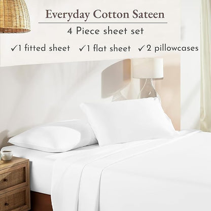California Design Den King Size Sheets Set - Natural 100% Cotton Sheets King Size with Deep Pockets, Soft Sateen Weave, Breathable and Durable Bedding Set (White)