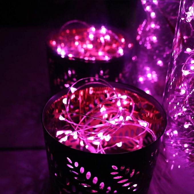 6-Pack 7Ft Starry String Lights No Remote Fairy String Lights 20 Micro Starry Leds On Silvery Copper Wire CR2032 Batteries Included for Wedding Centerpiece,Party,Christmas Table Decor (Pink)