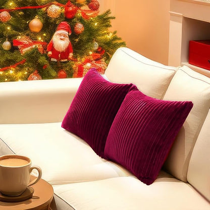 Simmore Decorative Euro Sham Throw Pillow Covers 22x22 Set of 2, Soft Natural Plush Flannel Double-Sided Fluffy Couch Pillow Covers for Sofa Living Room, Burgundy