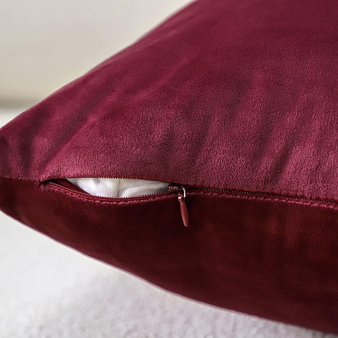 Artscope Luxury Velvet Pillow Covers Super Soft Decorative Square Throw Pillow Covers Case Cushion Covers for Sofa Couch Bedroom Car Decor 24x24 Inch Wine Red