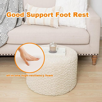 Round Pouf Ottoman Stuffed 20 x 20 x 14 Inches Boho Poof Foot Stool Home Decor Floor Pouffe Ottoman Foot Rest for Couch Sofa Bean Bag Chairs Living Room Bedroom (Linen)