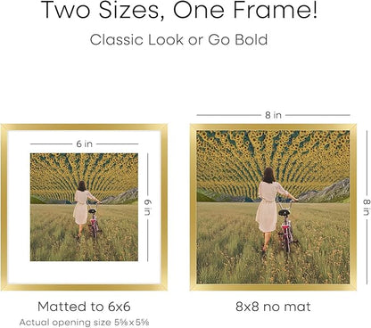 Homeforia 8x8 Picture Frame Gold, High End Metal 8 x 8 Square Photo Frames with Mat 6 by 6, 8x8 Poster Frame Matted to 6x6 inches Print, 8by8 Wall or Tabletop Frame, Tempered Glass, Wall Kit, Set of 3