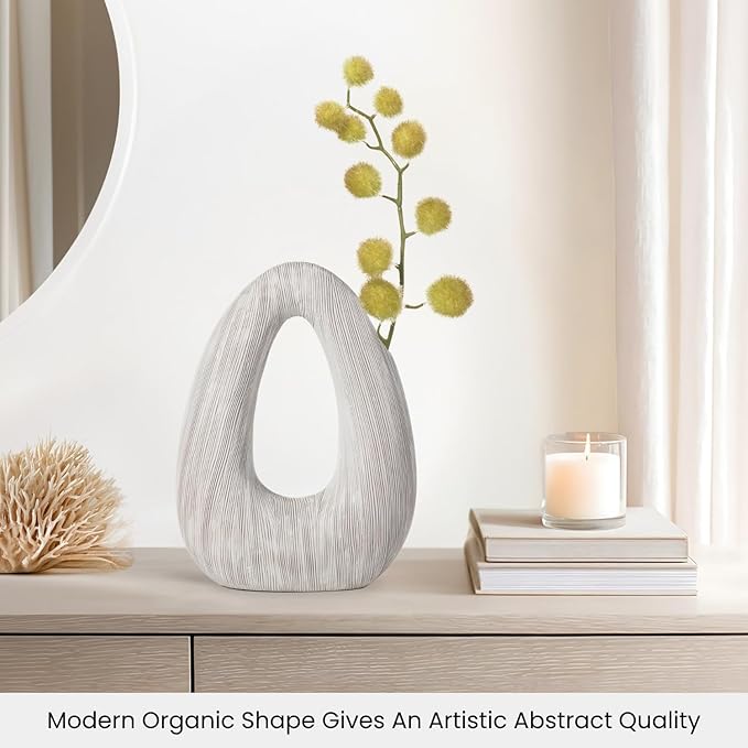 Torre & Tagus White Donut Vase for Flowers - 11 Inch Tall Textured Vases for Centerpieces, Sculptures Home Decor & Abstract Sculptures Home Decor for Shelf Decor Aesthetic (Alma White Flower Vase)