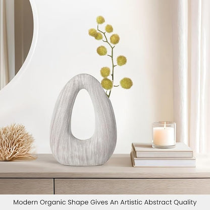 Torre & Tagus White Donut Vase for Flowers - 11 Inch Tall Textured Vases for Centerpieces, Sculptures Home Decor & Abstract Sculptures Home Decor for Shelf Decor Aesthetic (Alma White Flower Vase)