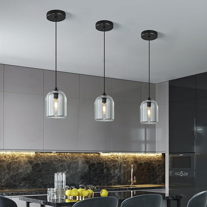 Modern Black Pendant Lights Kitchen Island Ceiling Chandelier Indoor Crystal Hanging Light Fixtures for Dining Room Kitchen Living Room Bedroom（1Pack）
