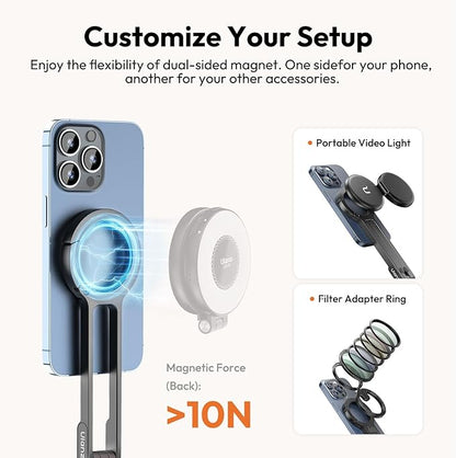 ULANZI MA30 Magnetic Phone Tripod Stand for iPhone-Aluminium Maglock Smartphone Mini Tripod Pocket Cell Phone Stand Strong Magnet Quick Mount Compatible with iPhone 17 16 15 14 13 12 Series, Dark Gray