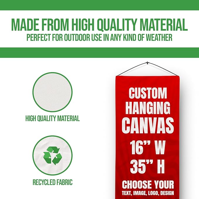 Custom Hanging Canvas Wall Art (16”x35”) by BCB Print | Personalized Picture Banner | Ready to Hang Vertical Home Decor | HD Print Bedroom & Living Room Wall Art | Express Dispatch/Ship | Made in USA