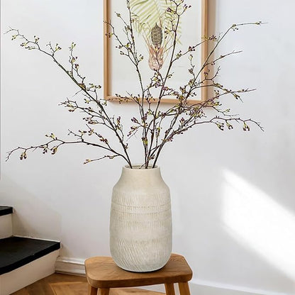 11" Rustic Ceramic Vase with Irregular Flutes Texture & Sand-Grain Surface, Antique Vase for Pampas & Vibrant Flowers, Warm-Toned Style, Beige White