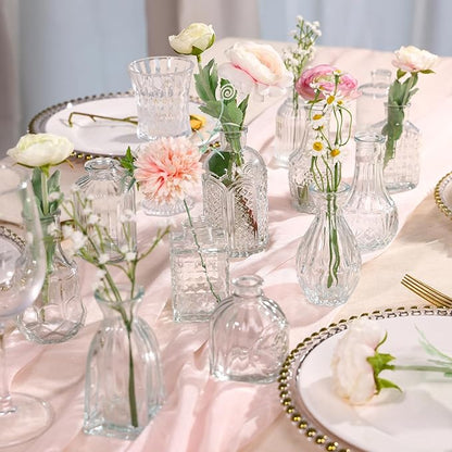 CUCUMl 24 Pack Glass Bud Vases in Bulk for Centerpieces, Clear Vintage Decorative Small Vases for Flowers, Wedding Rustic Home Table Decor