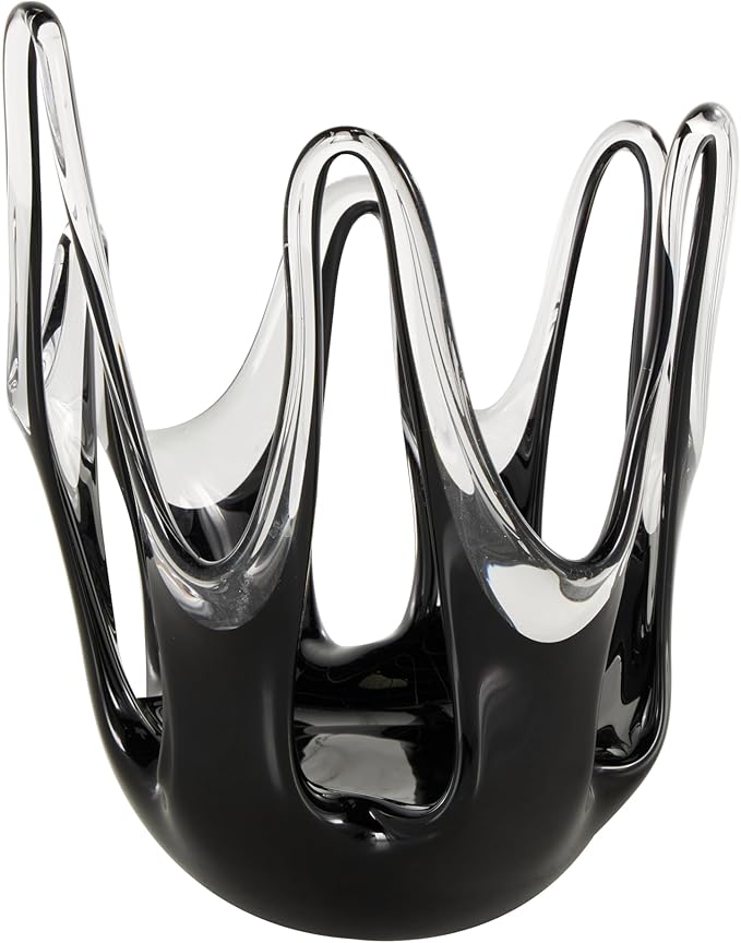 Deco 79 Glass Abstract Decorative Vase Centerpiece Vase with Wavy Oval Cutouts, Flower Vase for Home Decoration 7" x 7" x 10", Black
