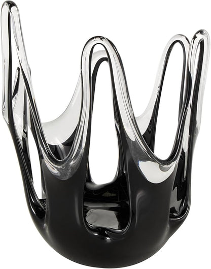 Deco 79 Glass Abstract Decorative Vase Centerpiece Vase with Wavy Oval Cutouts, Flower Vase for Home Decoration 7" x 7" x 10", Black