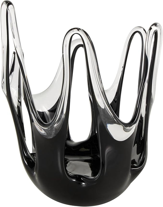 Deco 79 Glass Abstract Decorative Vase Centerpiece Vase with Wavy Oval Cutouts, Flower Vase for Home Decoration 7" x 7" x 10", Black