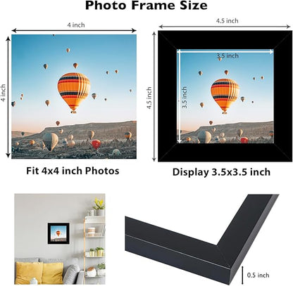 4x4 Picture Frame Set of 2 Black for Wall Hanging or Tabletop, Wall Mounting Horizontally or Vertically, 4 x 4 Square Wall Gallery Poster Photo Frame with Shatter Resistant Plexiglass, 2 Pack, Black