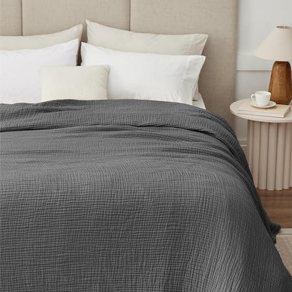 100% Cotton Muslin Blanket 40" x 40", Breathable and Lightweight Cotton Throw Blankets, Soft Cooling Summer Gauze Blanket for All Season, Dark Grey