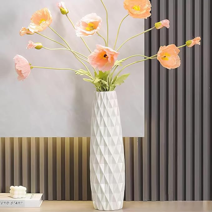 12Inch Tall Ceramic White Flower Vases,Home Decor White Vase for Pampas Grass,Modern Textured Vases for Living Room Decorations,Table Centerpieces,Shelf,Farmhouse Small Ceramic Vase