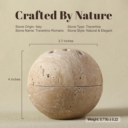 Koville Natural Travertine Incense Burner, Stone Incense Holder for Cone/Balsam Fir/Palo Santo/Sage, Handmade Sphere Marble Incense Burner for Meditation Yoga SPA Relaxation, Home Decor(Beige)