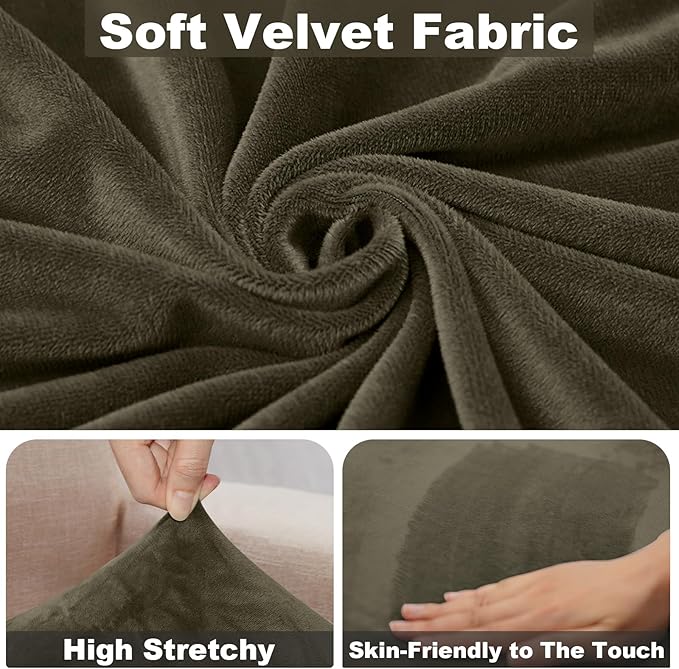 Sectional Couch Cover 4 Pieces Velvet Separate Couch Cushion Covers L Shape Soft Stretch Sofa Slipcovers with 2pcs Pillowcases for Left/Right Chaise Sectional Couch(3 Seater+1 Chaise,Olive Green)