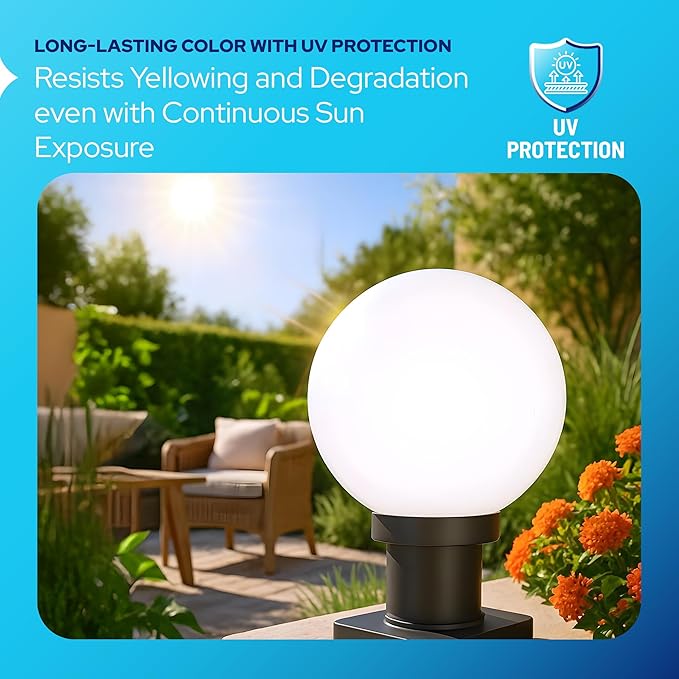 KASTLITE 12" Globe Pier Mount Outdoor Lighting with LED Lamp | UV & Waterproof Pillar & Column Lights | Deck Driveway Yard Patio & Garden Fixture | Made in USA | Clear Cover, White Decorated Base