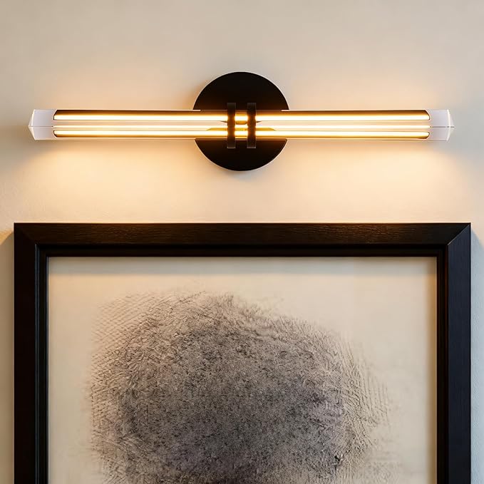 Modern Black Crystal Picture Light for Wall Hardwired, 18 Inch Dimmable Painting Lights for Wall Art, Vanity, Over Mirror, Paintings, Living Room, Picture Frame (Includes Bulb)