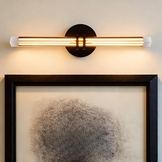 Modern Black Crystal Picture Light for Wall Hardwired, 18 Inch Dimmable Painting Lights for Wall Art, Vanity, Over Mirror, Paintings, Living Room, Picture Frame (Includes Bulb)