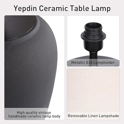 Ceramic Pot Table Lamp 18.5 inch Circular Frosted Nightstand Lamp, Tapered Fabric Shade Bedside, Ceramic Decorative for Living Room Bedroom House Office Entryway, TL1