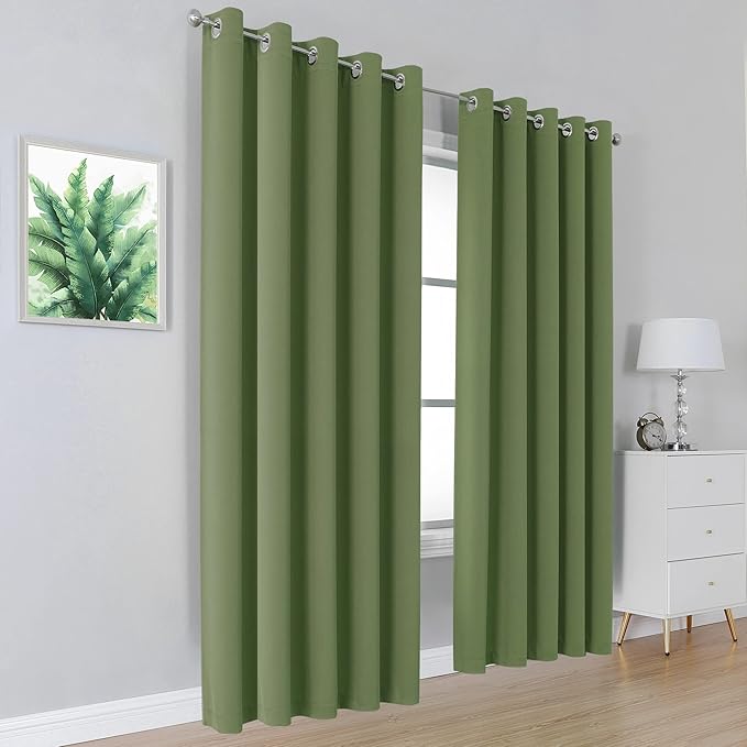 DUALIFE Grommet Curtains Sage Green 84 Inch Length 2 Panels Set Light Blocking Curtains for Bedroom Thermal Insulated Room Darkening Curtains Panels 60 x 84 Inches Long