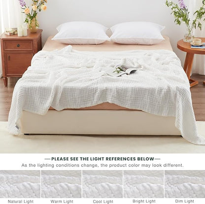 Love's cabin 6 Layer 100% Cotton Muslin Blanket, 90"x90" Muslin Blanket Queen for Couch Bed, Lightweight and Breathable Cotton Gauze for Adult, White