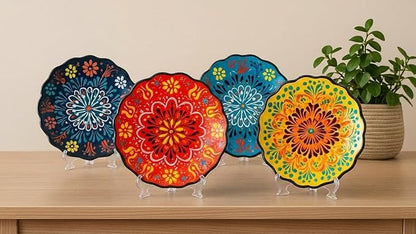 Turkish Handmade Ceramic Decorative Plate 7.08” (18 cm) – Hand-Painted Wall Hanging Art, Ottoman Anatolian Motif, Boho Mediterranean Home Decor Accent, Unique Artisan Craft Gift