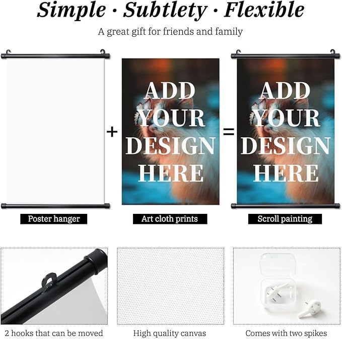 QXYIYBU Custom Hanging Poster Personalized Design Your Own Photo Logo Text Wall Art Adjustable Wooden Frame Canvas Poster Prints Decor for Living Room Bedroom 16 x 24 in
