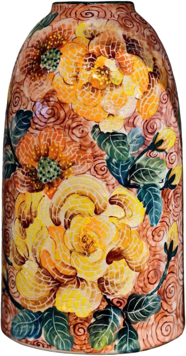 Heritage T&T Handmade Mosaic Ceramic Vase – Flower Design – 40 cm (15.7 in) – Home Décor Mosaic Collection – Bat Trang Vietnam