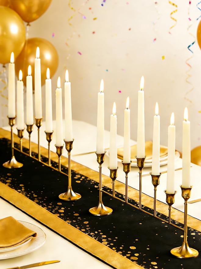 NUPTIO Gold Candle Holders for Centerpiece: Brass Taper Candelabra for Candles Sticks - Long Taper Candleholder Set of 2 for Christmas Birthday Party Fireplace Table Decor
