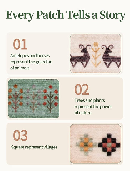 Tangsoo 3x5 Washable Rug, Vintage Throw Rugs Non Slip, Soft Low Pile Floor Rug Tribal Indoor Area Rugs Carpet for Living Room Bedroom Office Laundry Bedside Entrance Entryway Farmhouse(Green Beige)