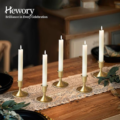 Gold Taper Candle Holder Set of 12, Hewory Short Skinny Brass Candlestick Holders, Vintage Small Low Metal Candles Sticks for Wedding Centerpieces Christmas Birthday Party Holiday Dinning Table Decor