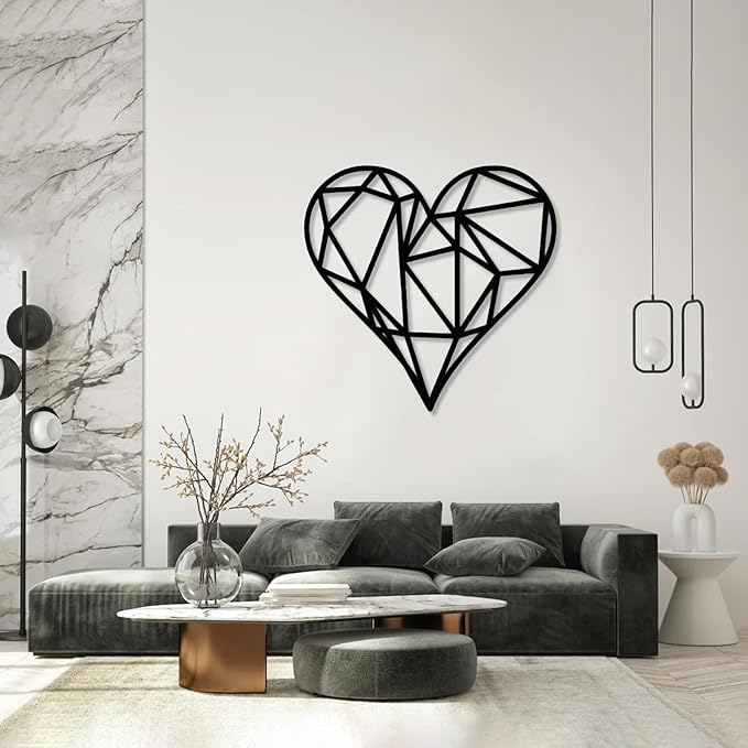 Metal Wall Art, Geometric Heart Metal Wall Art, Metal Art Heart, Heart Wall Decor, Geometric Wall Art, Line Art Wall Decor, Minimalist Wall Art, Wall Decor Living Room (Gold, 41"x39"|103x100cm)