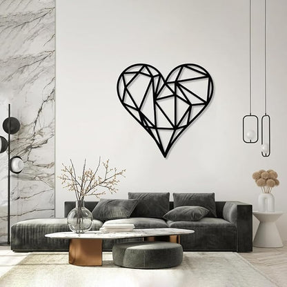 Metal Wall Art, Geometric Heart Metal Wall Art, Metal Art Heart, Heart Wall Decor, Geometric Wall Art, Line Art Wall Decor, Minimalist Wall Art, Wall Decor Living Room (White, 28"x27"|70x68cm)