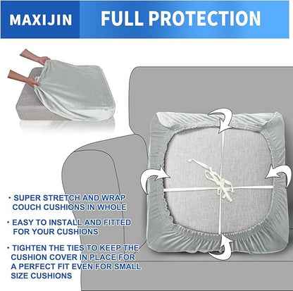 MAXIJIN Velvet Stretch Cushion Cover Fitted Couch Cushion Slipcovers 1 Pack Arm Chair Seat Cushion Cover for Individual Cushion Sofa Chair with Elastic Bottom (Chair Cushion, Silver Grey)