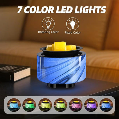 Wax Melt Warmer, Electric Wax Warmer for Scented Wax, All-in-One Candle Wax Melter with PTC Heating and 7 Color Lights, Glass Fragrance Oil Burner for Women Gifts (Gray Wave)