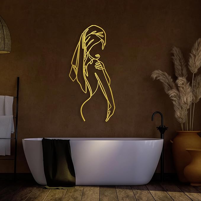 Aportif Metal Minimalist Wall Art Women, Female Body Decor, Women Bathroom Decor, Modern Home Decorations, Abstract Iron, Metal Line Artwork, Funny Bathroom Wall Art (White, 59x28 in / 150x71 cm)