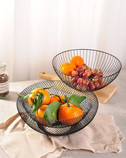 IBWell Metal Wire Woven Fruit Storage Bowl Basket for Kitchen, Large Black Mesh Fruit Stand, for Apple, Pineapple, Banana, Orange, Lemon, Pear, Strawberry, Watermelon (Black, Small)