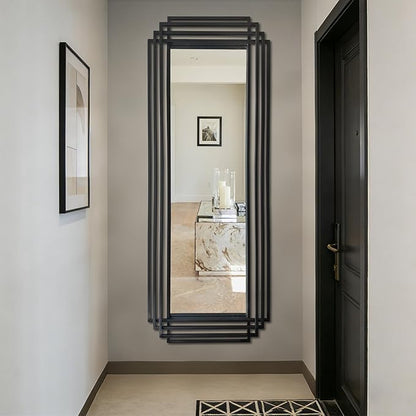 Large Geometric Wall Mirror, 67"x26" Rectangle Full Body Mirror with Metal Frame, Modern Elegant Art Deco Mirrors for Living Room Bedroom Entryway Hallway, Horizontal or Vertical Hanging