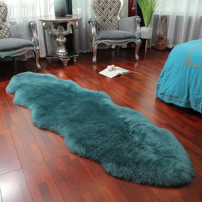 LLB Genuine Sheepskin Area Rug Wool Rug Fur Carpet Fluffy Shaggy Fur Rug for Living Room Kids Bedroom Real Sheepskin Throw Lambskin Rugs Sofa Mat Chair Seat Covers (Peacock Blue, 2 x 6 ft Sheepskin)