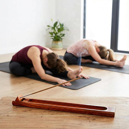 2 Pieces Wood Incense Holder for Sticks with Adjustable Angle, 9.5 Inches Natural Rosewood Incense Burner with Incense Ash Collector, Home Incenses Burner for Meditation Yoga Relaxation Home Decor