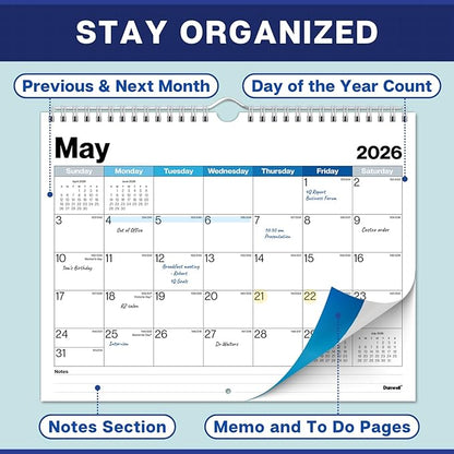 Dunwell 8.5x11" Wall Calendar 2026, Use January to December 2026, Use Hanging on Wall or Use as 8.5 x 11 Office Desk Calendar