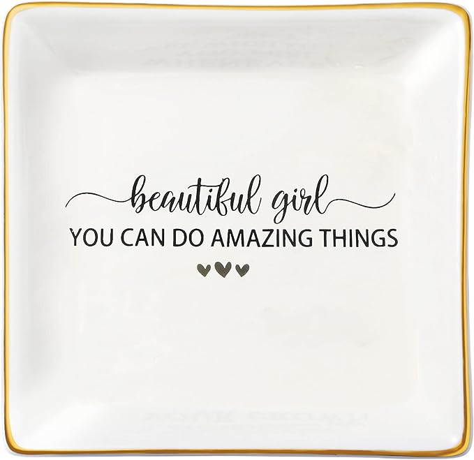 JoycuFF Gifts for Teen Girls Inspirational Birthday Christmas Gifts for Women Teen Girls Ceramic Trinket Dish Tray for Daughter Best Friends Sister Niece