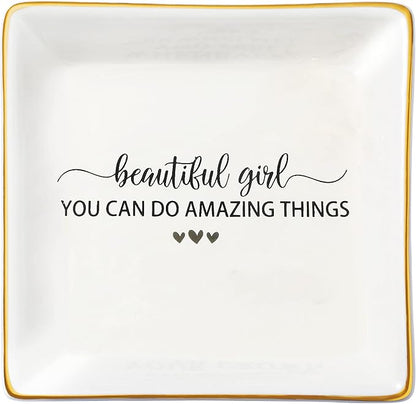 JoycuFF Gifts for Teen Girls Inspirational Birthday Christmas Gifts for Women Teen Girls Ceramic Trinket Dish Tray for Daughter Best Friends Sister Niece