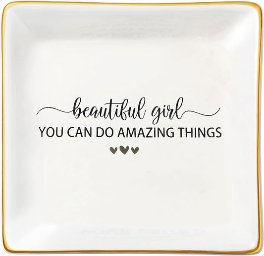 JoycuFF Gifts for Teen Girls Inspirational Birthday Christmas Gifts for Women Teen Girls Ceramic Trinket Dish Tray for Daughter Best Friends Sister Niece
