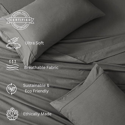 LANE LINEN 100% Organic Cotton Queen Sheets - 4PC Queen Size Set, Soft & Breathable Percale Weave Hotel-Quality Bedding - Charcoal & White (2 Pack)