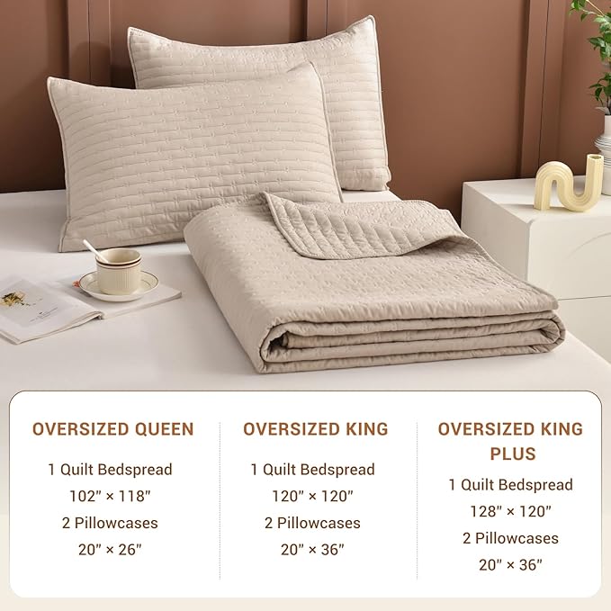 Sanracie Oversized Queen Quilt Bedspreads 102"*118", 100% Cotton Bedding Coverlet Queen Size Linen Colored Super Soft Large Cozy Cloud Bed Quilts Thin Comforter for All Season