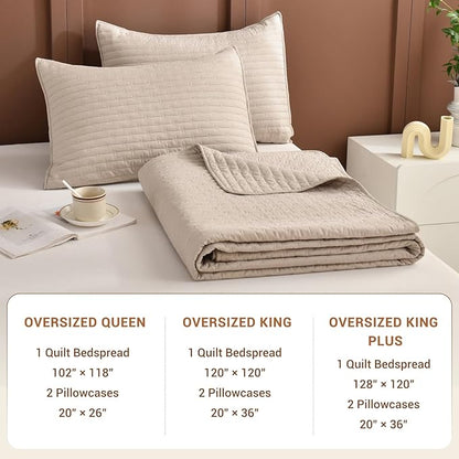 Sanracie Oversized Queen Quilt Bedspreads 102"*118", 100% Cotton Bedding Coverlet Queen Size Linen Colored Super Soft Large Cozy Cloud Bed Quilts Thin Comforter for All Season