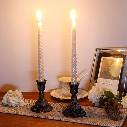 OwnMy Set of 2 Elegant Taper Candle Holders Vintage Metal Taper Candlestick Holders, 4 Inch Tall Taper Candle Stands Decorative Taper Candelabra Set for Dining Table Centerpieces Wedding, Red Bronze